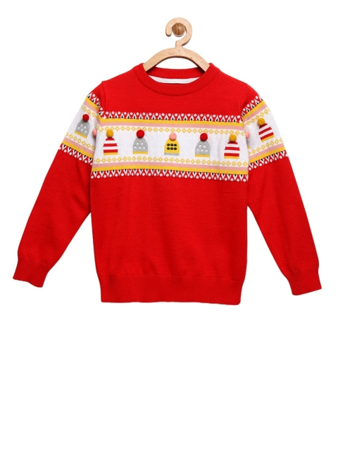 

Cherry Crumble Kids Red Self Design Pullover Sweater