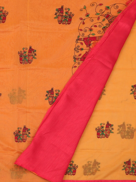 

Pothys Yellow & Pink Supernet Printed Saree