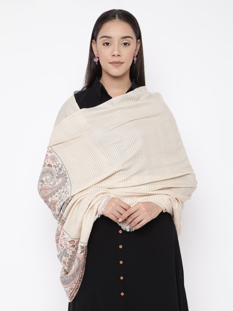 

Pashmoda Women Off-White & Beige Woven-Design Kashmiri Kaani Shawl