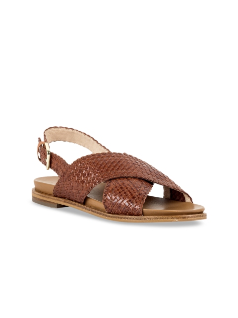 

Vanilla Moon Women Brown Woven Design Leather Open Toe Flats