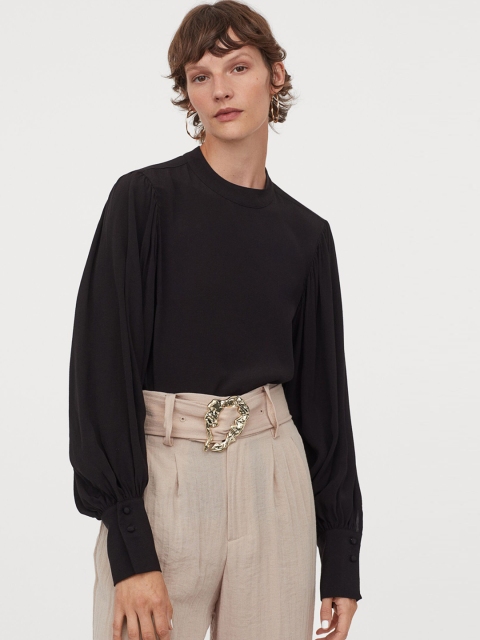 

H&M Women Black Solid Crpe Blouse