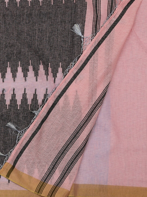 

Pothys Blue & Peach-Coloured Linen Blend Woven Design Saree