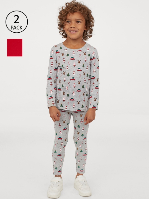 

H&M Boys 2-Pack Cotton Leggings, Grey