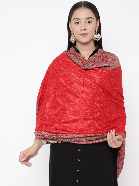 

Pashmoda Women Red & Beige Kashmiri Aari Embroidered Jamawar Shawl