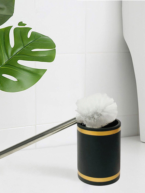 

OBSESSIONS Black Solid Polyresin Alvina Toilet Brush With Holder