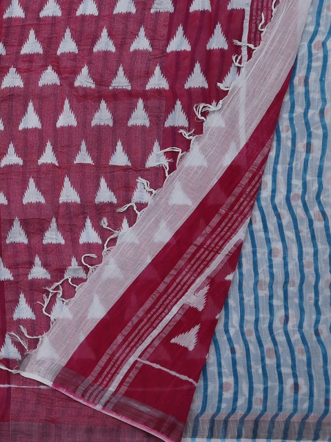 

Pothys Blue & Pink Linen Blend Printed Saree