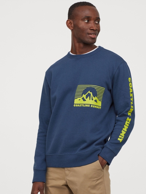 

H&M Men Blue Printed Motif-Detail Sweatshirt