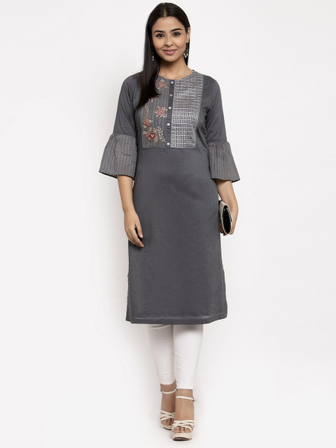 

Aujjessa Women Grey Yoke Design Straight Kurta