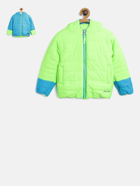

Cherry Crumble Unisex Kids Green & Blue Solid Reversible Padded Jacket