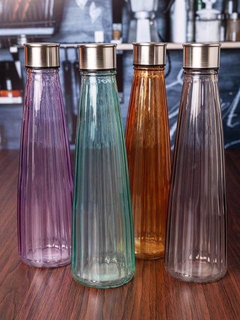

GOODHOMES Set of 4 Glass Bottles with Airtight Caps, Green