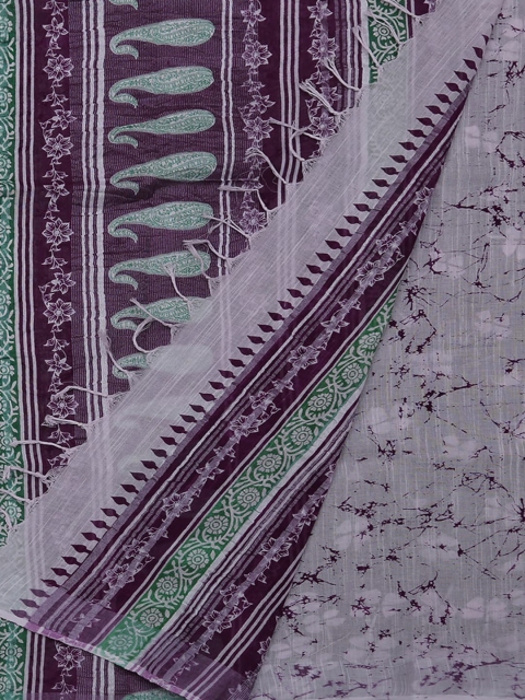

Pothys Purple & Green Linen Blend Printed Saree