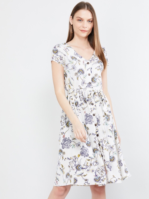 

max Women Off-White Floral Printed Fit and Flare Dress