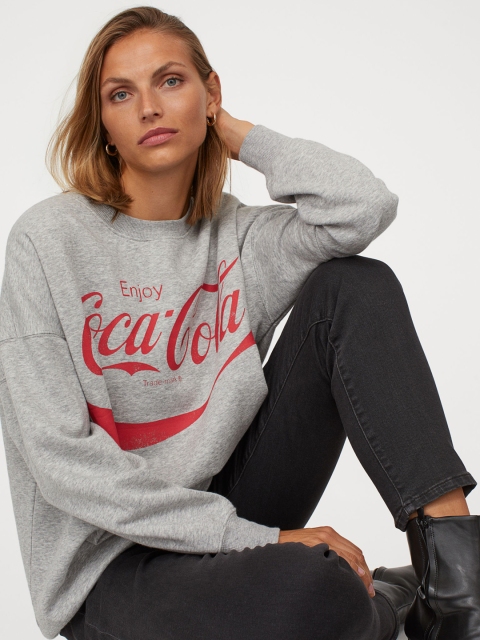 

H&M Women Grey Printed Sweatshirt