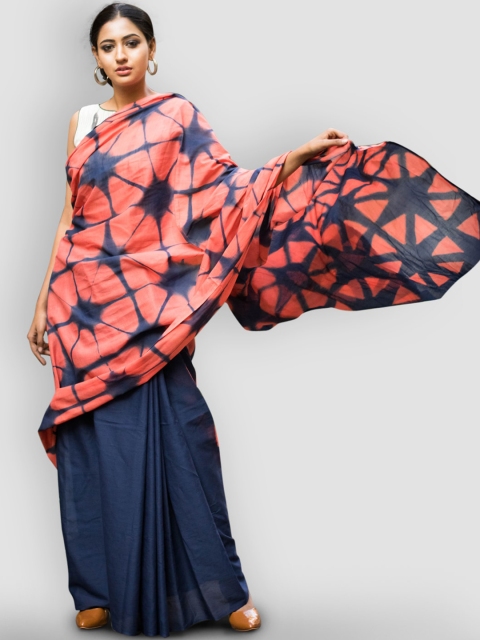 

Aryavart Navy Blue & Orange Pure Cotton Dyed Saree