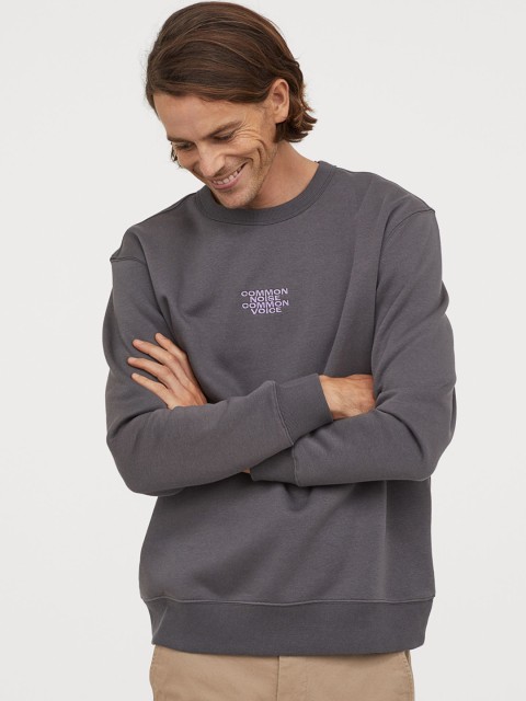 

H&M Men Grey Motif-Detail Sweatshirt