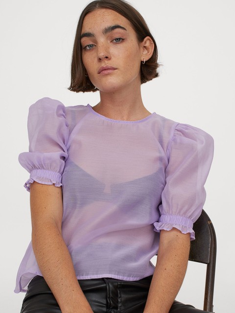 

H&M Women Purple Puff-Sleeved Blouse