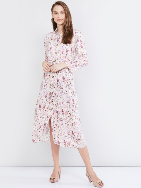 

max Women Off-White & Purple Printed Shirt Dress