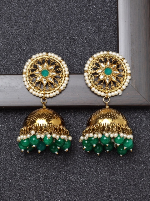 

Ibtida Green & Gold Dome Shaped Jhumkas