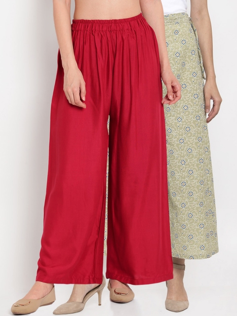

TAG 7 Women Pack Of 2 Palazzos, Olive