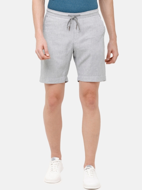 

CAVALLO by Linen Club Men Grey Solid Slim Fit Regular Cotton Linen Shorts