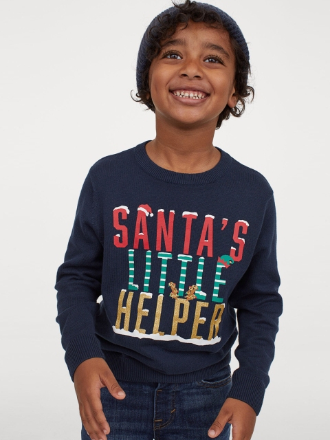 

H&M Boys Blue Printed Fine-Knit Jumper