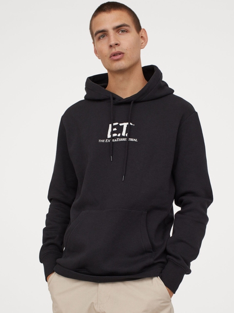 

H&M Men Black Printed Hoodie