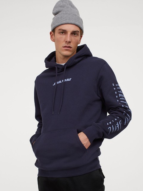 

H&M Men Blue Printed Hoodie