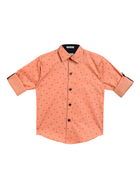 

Aj DEZInES Boys Peach-Coloured & Black Regular Fit Printed Casual Shirt
