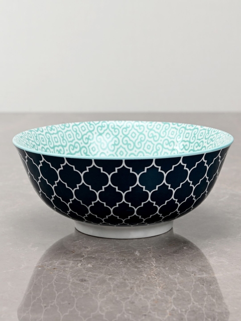 Pure Home and Living Blue Porcelain Moroccan Print Serving Bowl