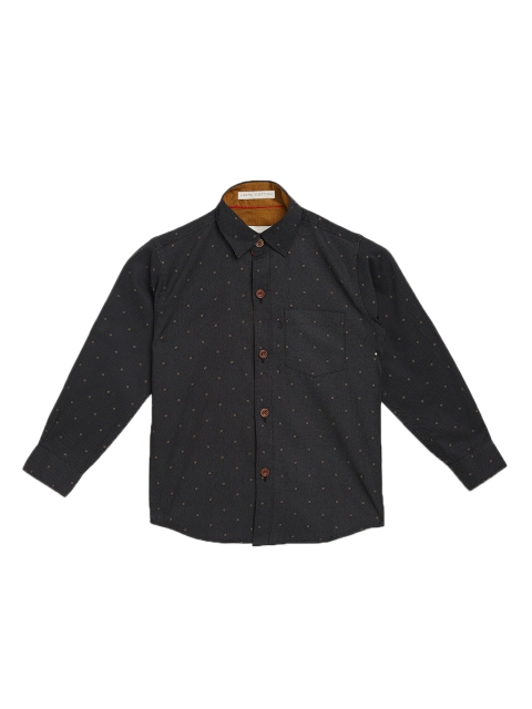 

Aj DEZInES Boys Black & Beige Regular Fit Printed Casual Shirt