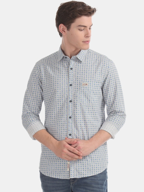 

U.S. Polo Assn. Men Grey & Blue Regular Fit Printed Casual Shirt