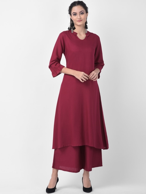 

aayusika Women Maroon Solid Kurta with Palazzos
