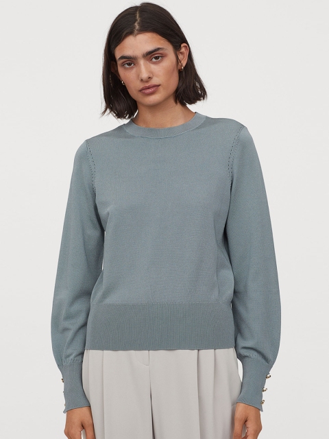 

H&M Women Blue Solid Fine-Knit Jumper