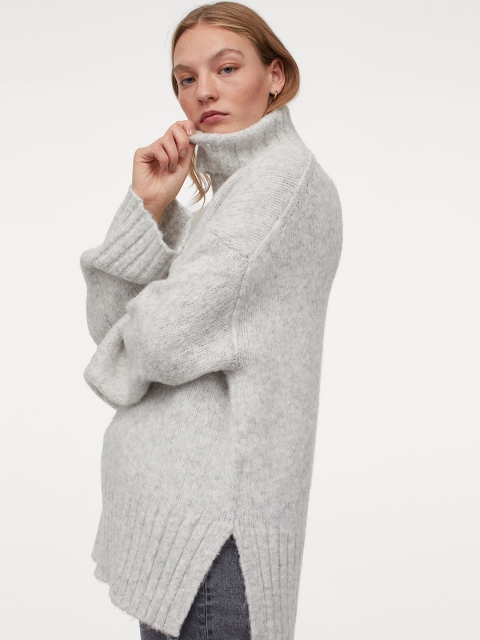 

H&M Women Grey Solid Polo-Neck Jumper