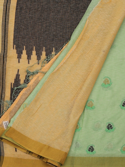 

Pothys Green & Cream-Coloured Linen Blend Woven Design Saree