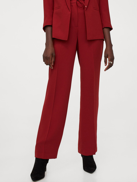 

H&M Women Red Solid Belted Trousers