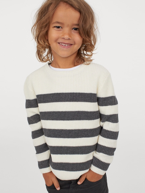 

H&M Boys White & Grey Ribbed Cotton Jumper