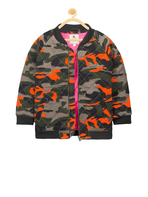 

Cherry Crumble Kids Orange Printed Bomber Jacket