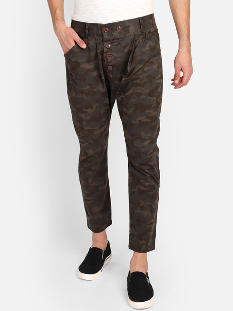 

PUNK Men Olive Green & Khaki Loose Fit Camouflage Regular Trousers