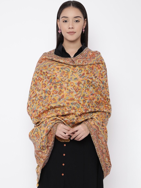 

Pashmoda Women Mustard Yellow & Brown Woven-Design Kashmiri Kaani Shawl