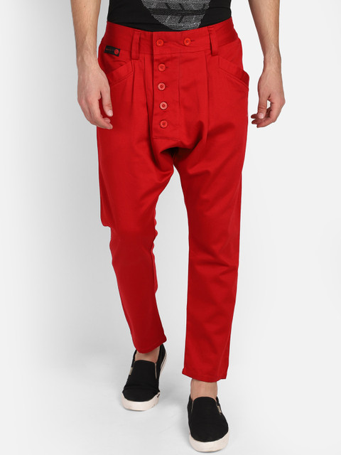 

PUNK Men Red Loose Fit Solid Regular Trousers