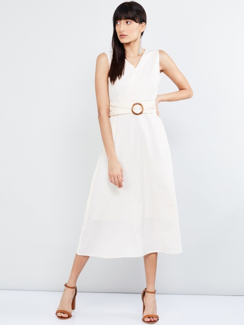 

max Women Cream-Coloured Solid A-Line Dress