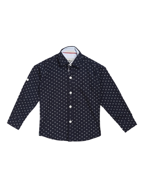 

Aj DEZInES Boys Navy Blue & Grey Micro Floral Print Casual Shirt