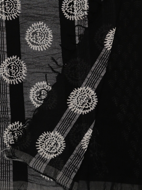 

Pothys Black & White Linen Blend Printed Saree