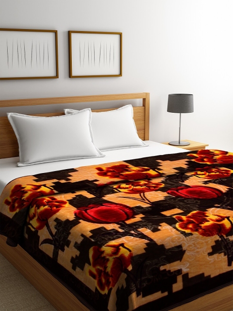

NEUDIS Brown & Cream-Coloured Floral Heavy Winter 450 GSM Double Bed Blanket