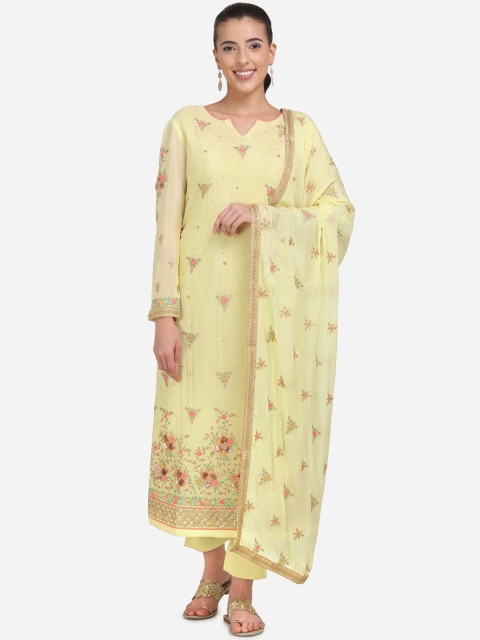 

Stylee LIFESTYLE Yellow & Pink Poly Chiffon Unstitched Dress Material
