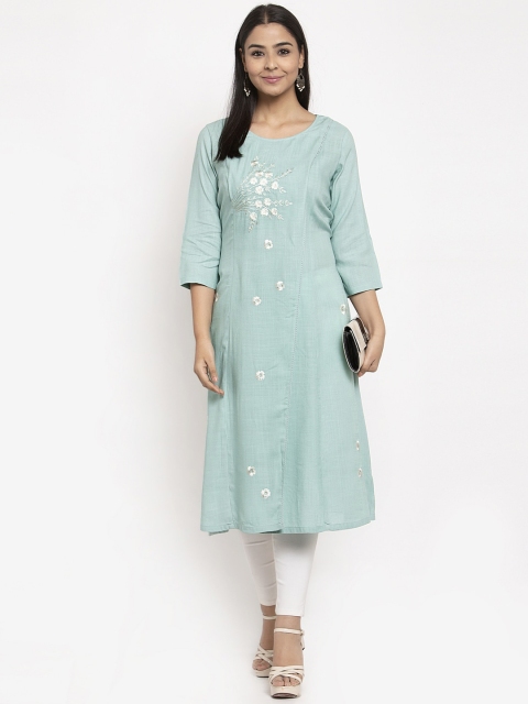 

Aujjessa Women Blue Embroidered Straight Kurta