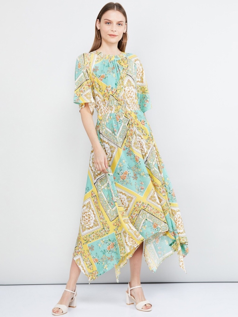 

max Women Blue & White Printed Fit and Flare Dress
