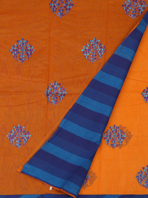 

Pothys Orange & Blue Supernet Printed Saree