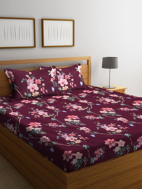 

DREAM WEAVERZ Maroon & Pink Floral 250 TC Cotton 1 King Bedsheet with 2 Pillow Covers
